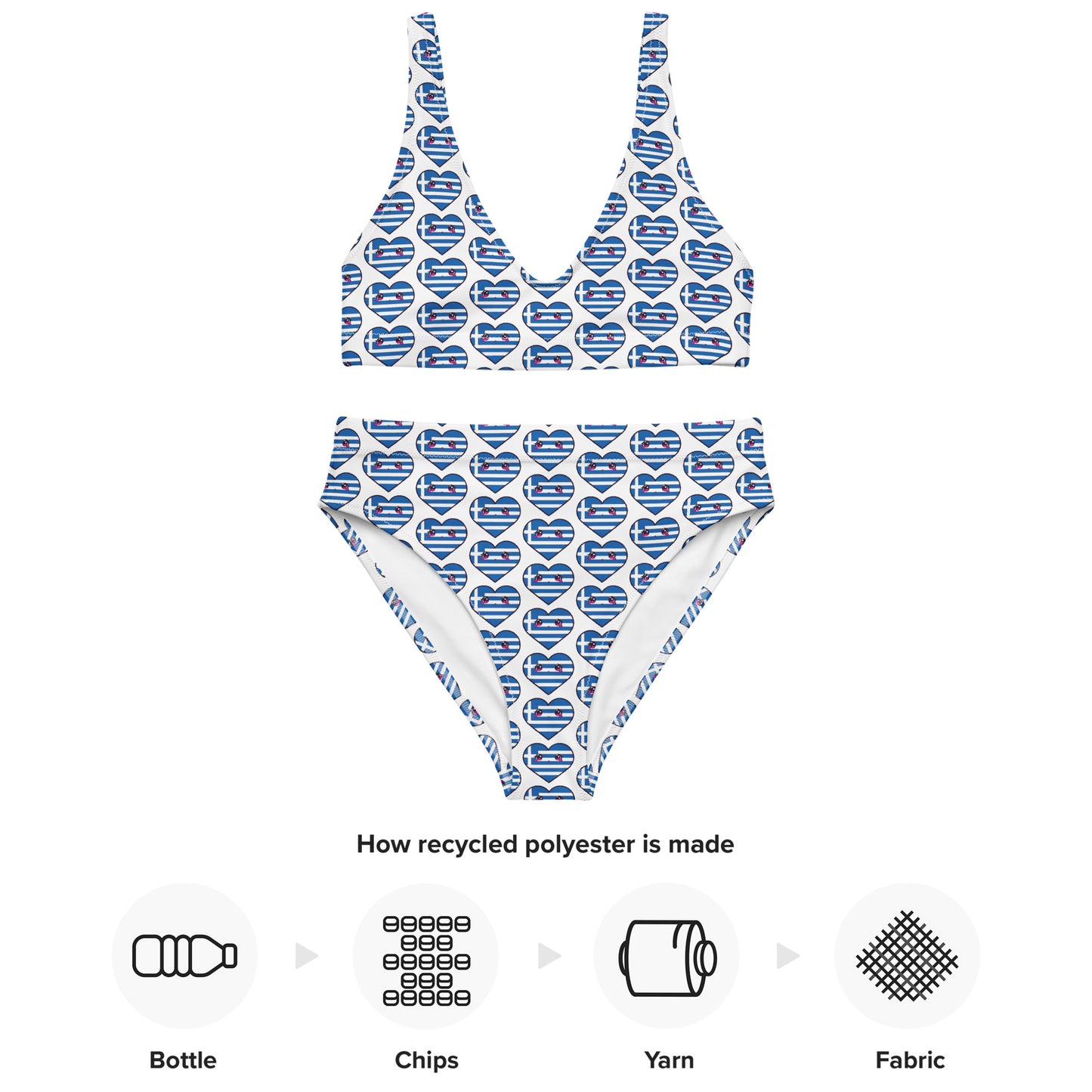 Kawaii Style Greek Flag Recycled high-waisted bikini - Premium  from Wanna Freestyle Designs - Just $40! Shop now at Wanna Freestyle Designs