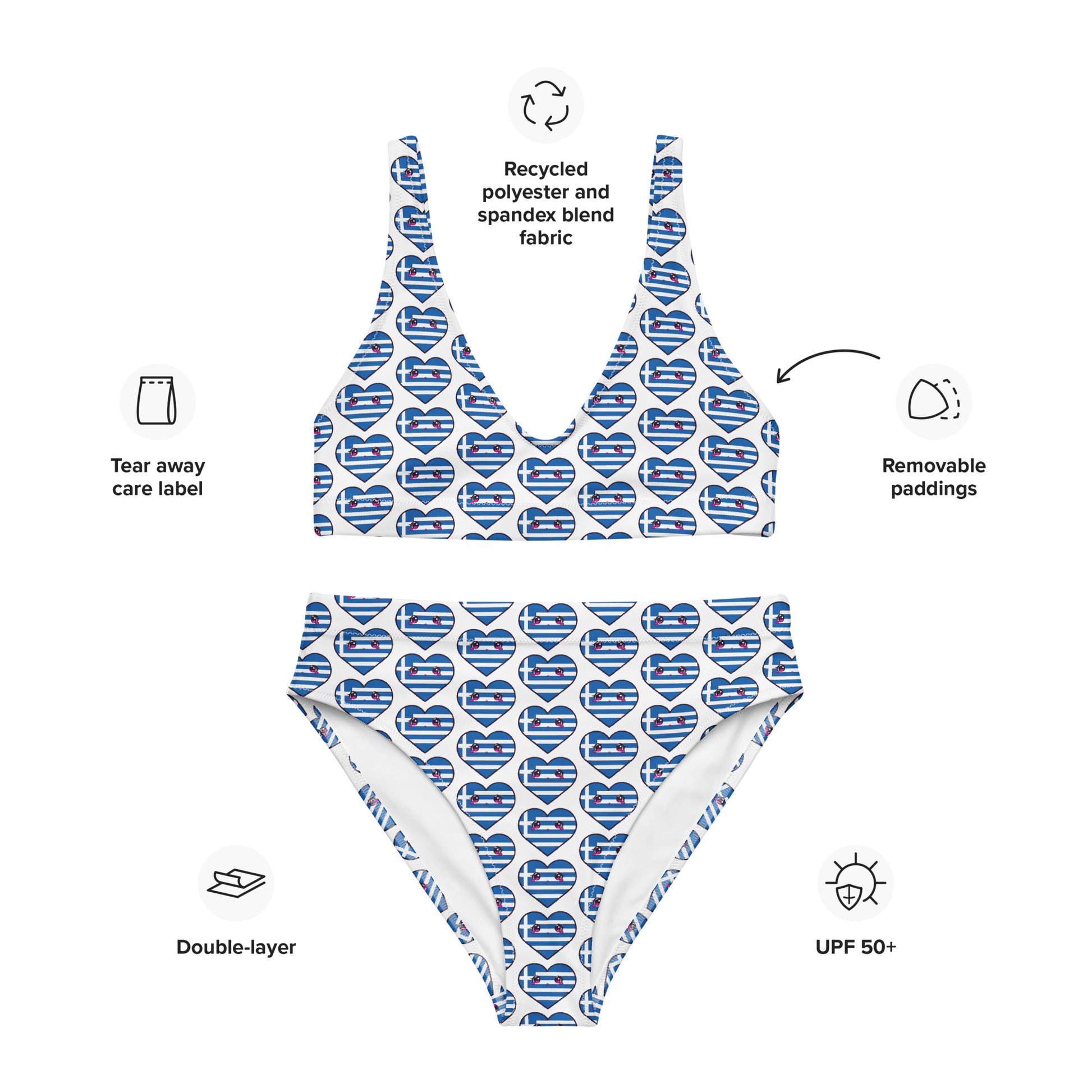 Kawaii Style Greek Flag Recycled high-waisted bikini - Premium  from Wanna Freestyle Designs - Just $40! Shop now at Wanna Freestyle Designs