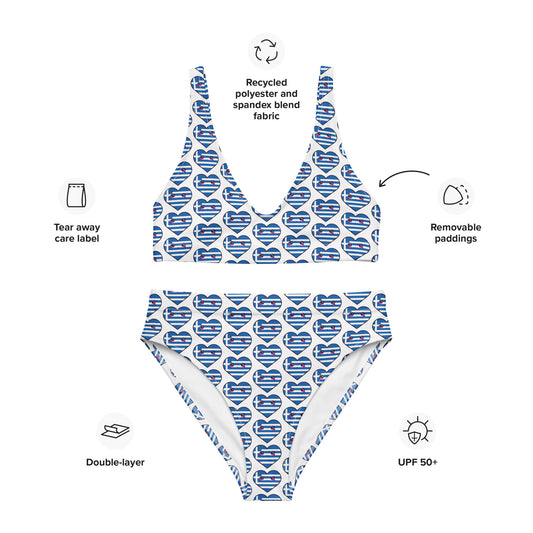 Kawaii Style Greek Flag Recycled high-waisted bikini - Premium  from Wanna Freestyle Designs - Just $40! Shop now at Wanna Freestyle Designs