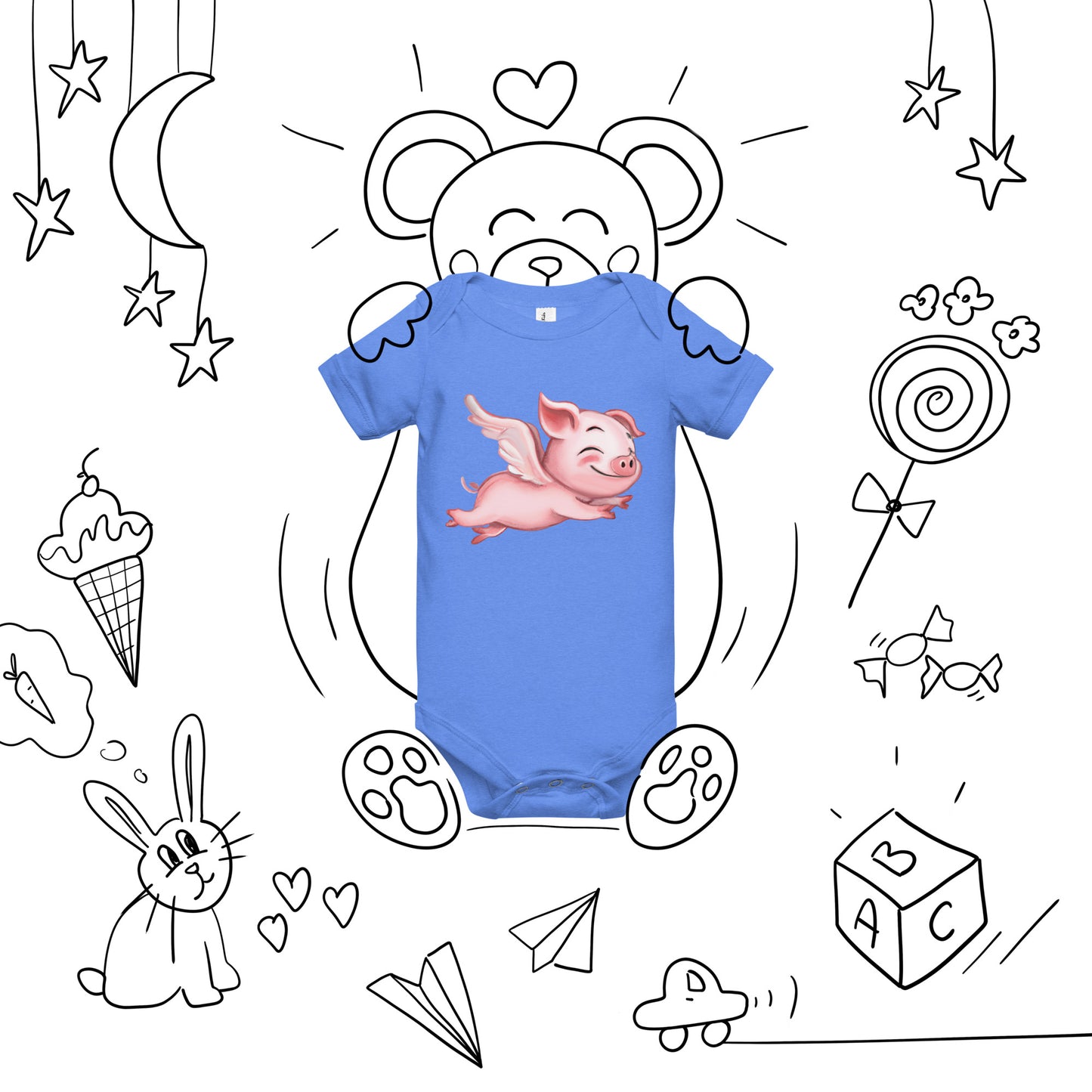 Flying Pig Baby short sleeve one piece - Premium T-Shirt from Wanna Freestyle Designs - Just $19.99! Shop now at Wanna Freestyle Designs