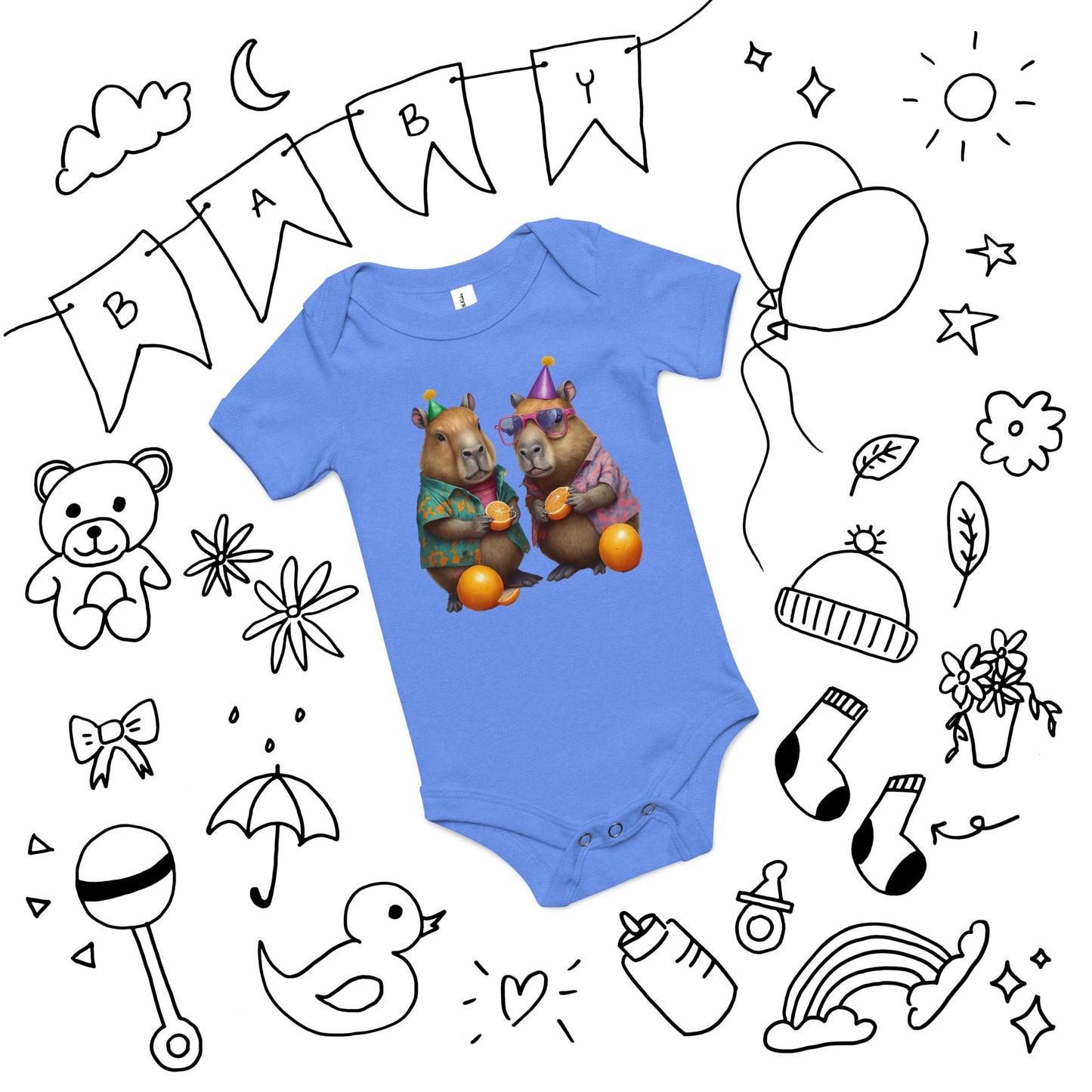 Capybara Party 3 Baby short sleeve one piece - Premium T-Shirt from Wanna Freestyle Designs - Just $19.99! Shop now at Wanna Freestyle Designs