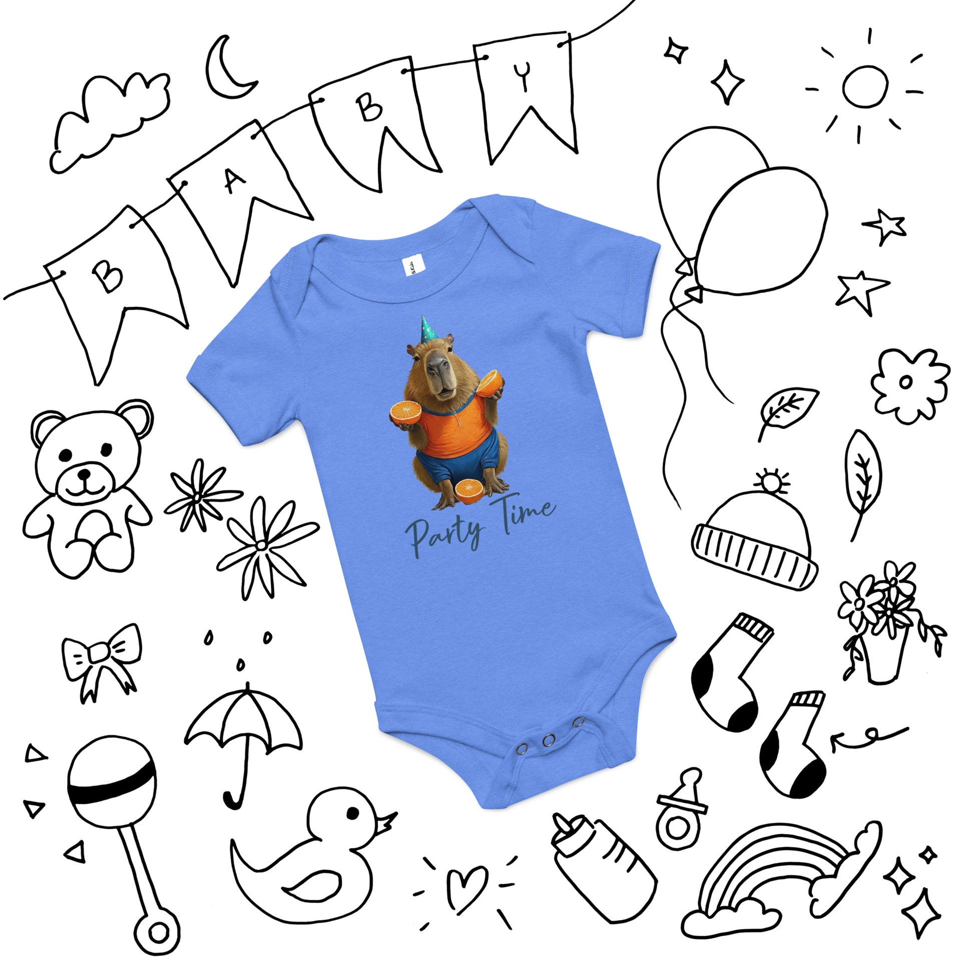 Capybara Party Baby short sleeve one piece - Premium T-Shirt from Wanna Freestyle Designs - Just $19.99! Shop now at Wanna Freestyle Designs