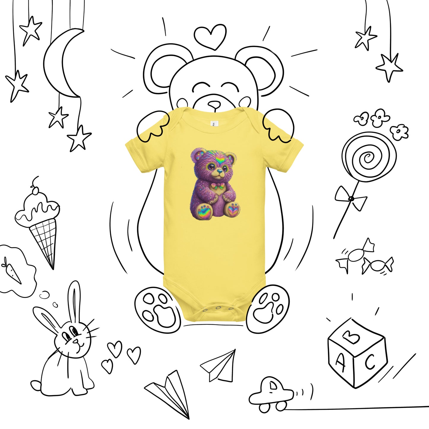 Rainbow Bear Baby short sleeve one piece - Premium T-Shirt from Wanna Freestyle Designs - Just $19.99! Shop now at Wanna Freestyle Designs