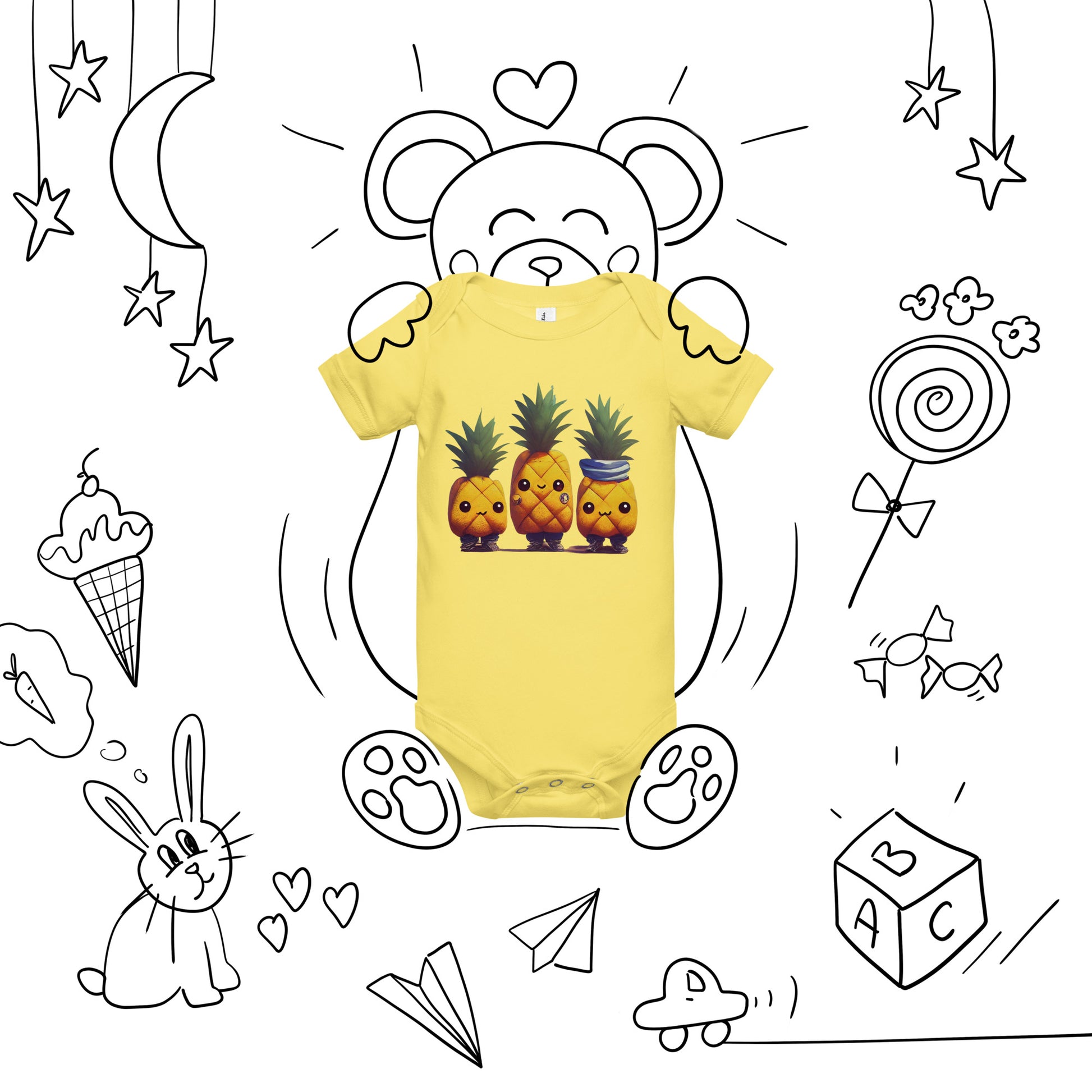 Kawaii Pineapple Trio Baby short sleeve one piece - Premium T-Shirt from Wanna Freestyle Designs - Just $19.99! Shop now at Wanna Freestyle Designs