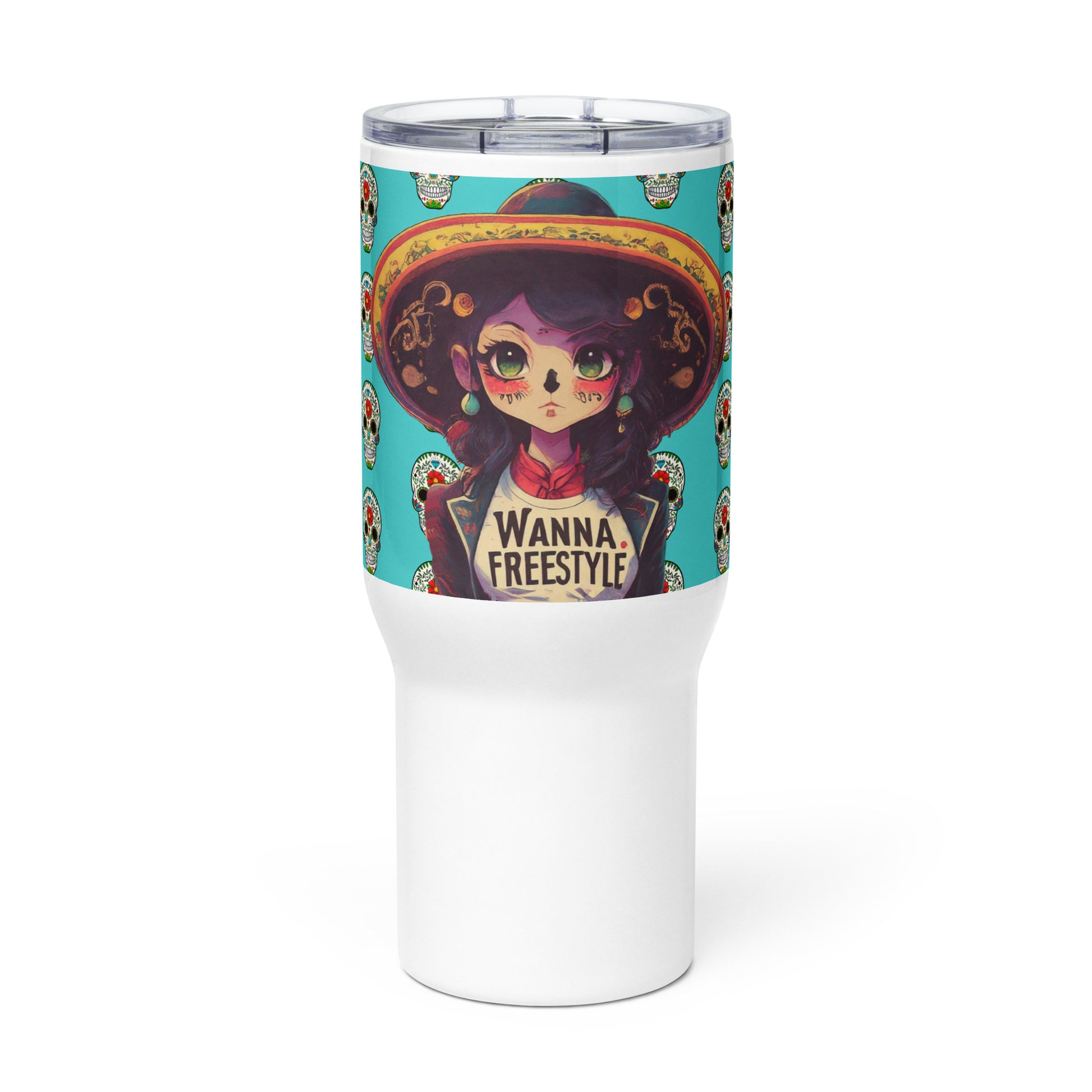 Wanna Freestyle Dia De Los Muertes Travel mug with a handle - Premium tumbler from Wanna Freestyle Designs - Just $25! Shop now at Wanna Freestyle Designs