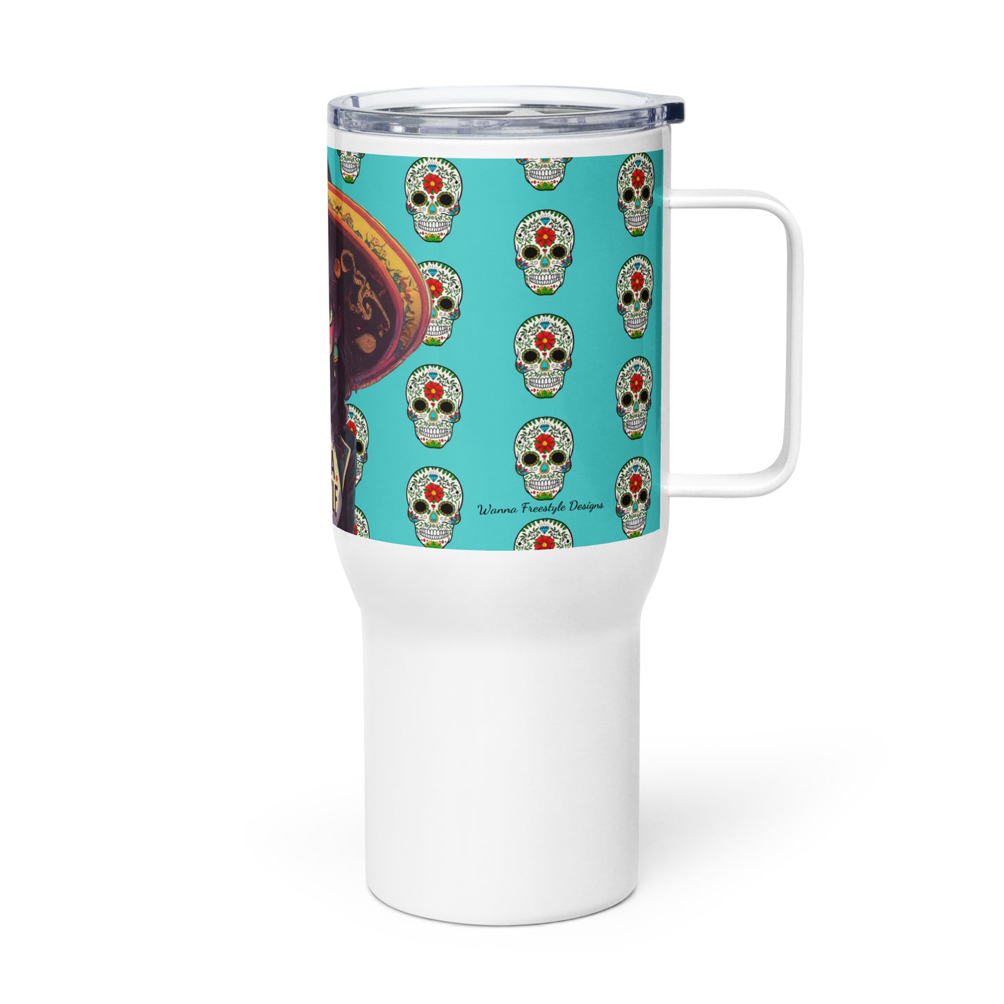 Wanna Freestyle Dia De Los Muertes Travel mug with a handle - Premium tumbler from Wanna Freestyle Designs - Just $25! Shop now at Wanna Freestyle Designs