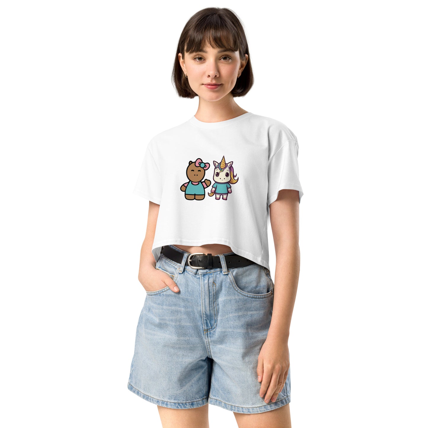 Hello Cappy and Lil Unicorn Women’s crop top - Premium  from Wanna Freestyle Designs - Just $27.99! Shop now at Wanna Freestyle Designs